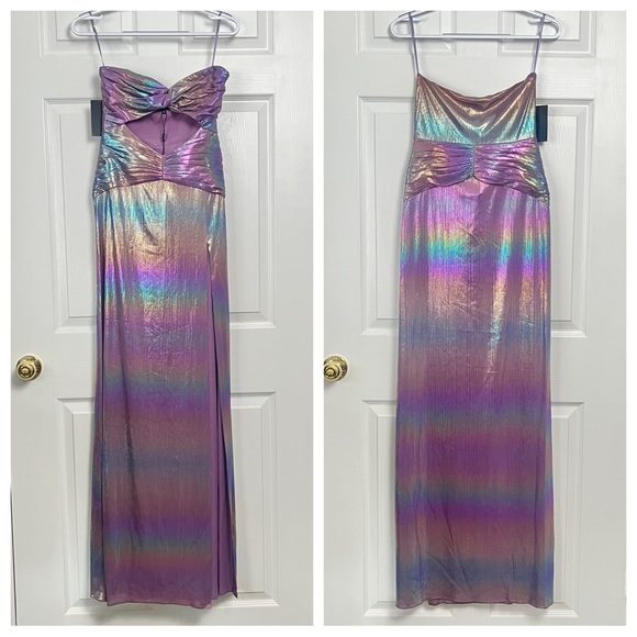 NWT RETROFETE Soleil Dress Lilac Aurora Pastel Rainbow Formal Prom Metallic Y2K - Picture 5 of 16